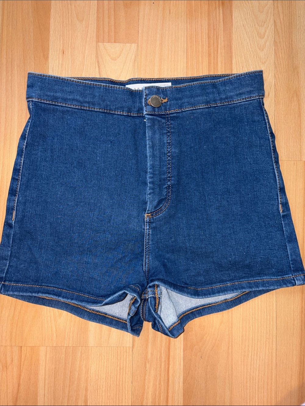 Topshop Dark Blue High-Waist Denim Shorts